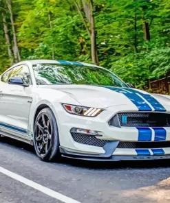 Mustang White And Blue Diamond Painting