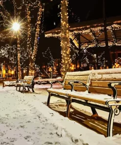 Night Park Bench Diamond Painting