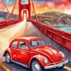 Red Golden Gate Car Diamond Painting