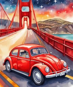 Red Golden Gate Car Diamond Painting