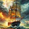 Sailboat In Storm Art Diamond Painting