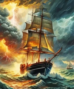 Sailboat In Storm Art Diamond Painting