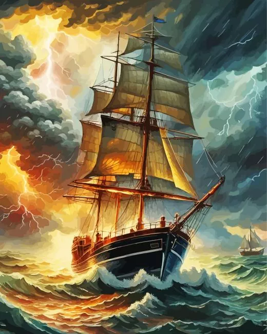 sailboat in storm art Diamond By Numbers Sailboat In Storm Art Diamond Painting