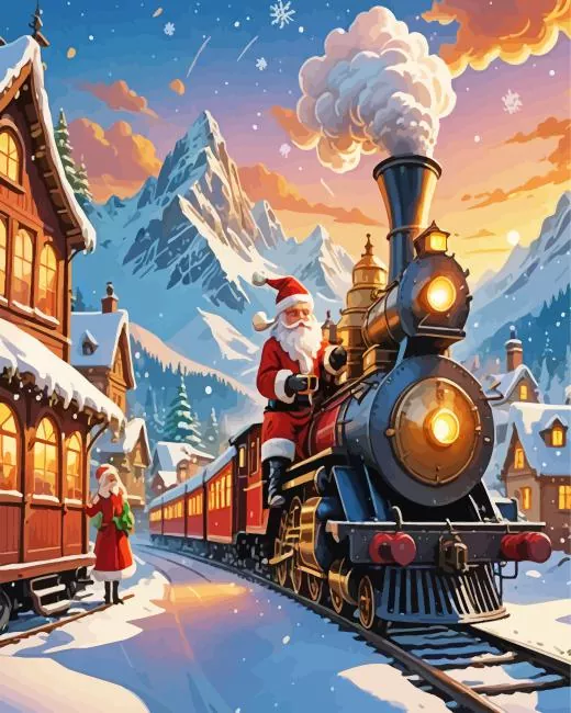santa christmas train Diamond Paintings Santa Christmas Train Diamond Painting