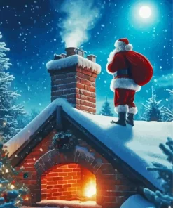 Santa On The Roof Diamond Painting