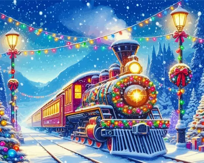 santa train art Diamond By Numbers Santa Train Art Diamond Painting