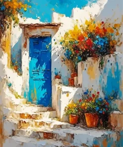 Santorini Blue Door Art Diamond Painting