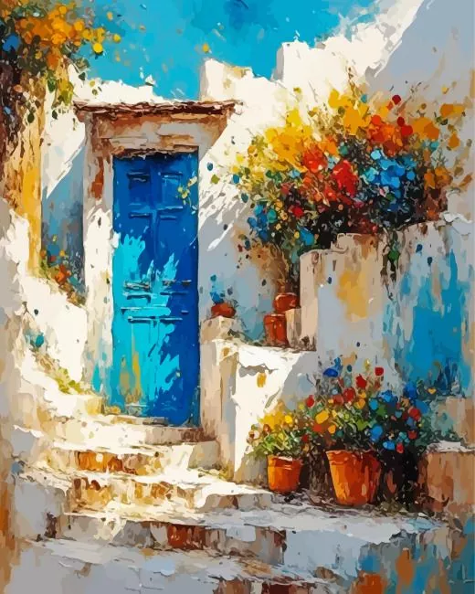 santorini blue door art Diamond By Numbers Santorini Blue Door Art Diamond Painting