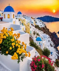 Santorini Flowers Art Diamond Painting