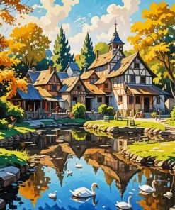 Scenery Of Village Art Diamond Painting