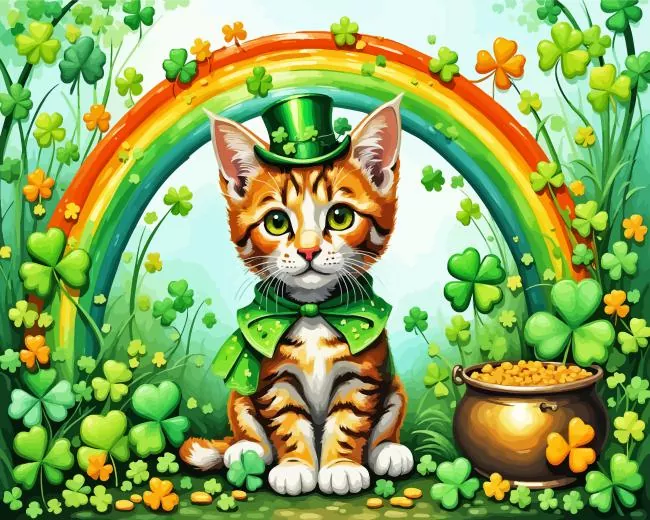 st patricks day cat Diamond With Numbers St Patricks Day Cat Diamond Painting
