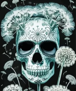 Sugar Skull Mask And Dandelions Diamond Painting