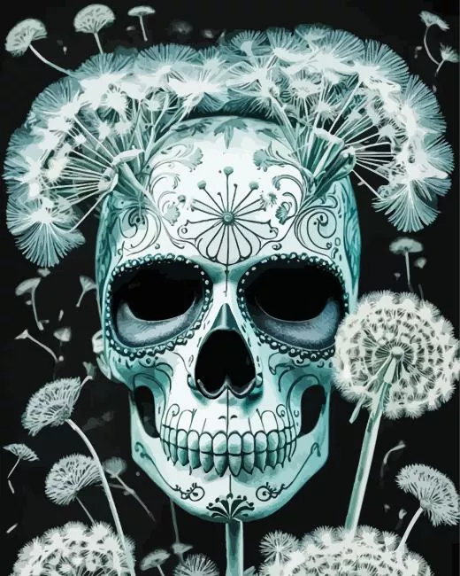sugar skull mask and dandelions Diamond By Numbers Sugar Skull Mask And Dandelions Diamond Painting