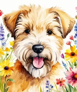 Wheaten Terrier And Flowers Diamond Painting