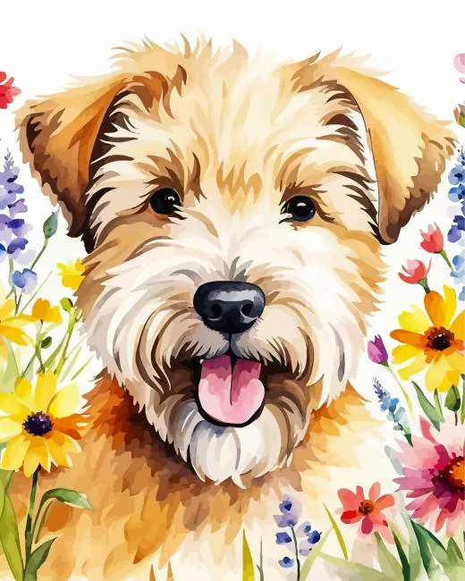 wheaten terrier and flowers Diamond Paintings Wheaten Terrier And Flowers Diamond Painting