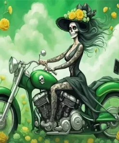 Catrina Skull Riding Motorcycle Diamond Painting
