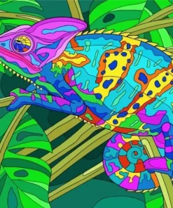 Illustration Colorful Chameleon Diamond Painting