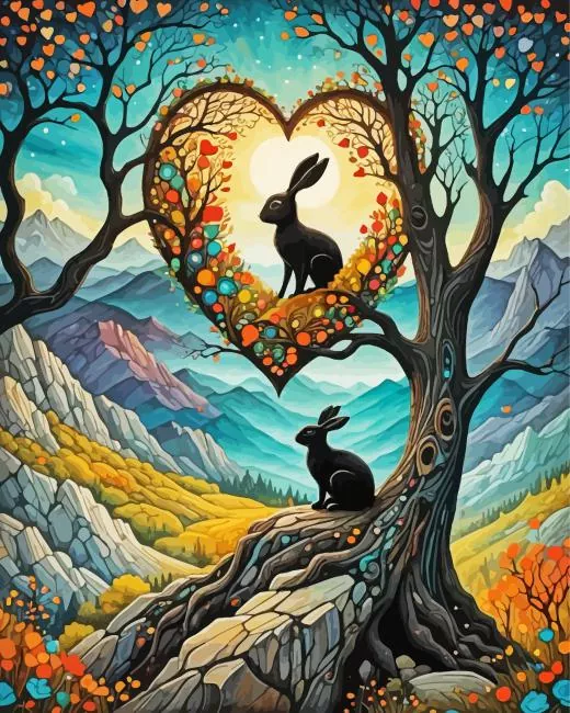 aesthetic rabbits heart tree Diamond Paintings Aesthetic Rabbits Heart Tree Diamond Painting