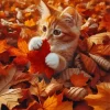 Cat In Fall Leaves Diamond Painting