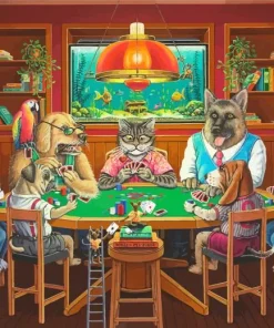 Cats And Dogs Playing Poker Diamond Painting