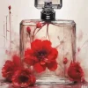 Chanel Bottle Red Flowers Art Diamond Painting