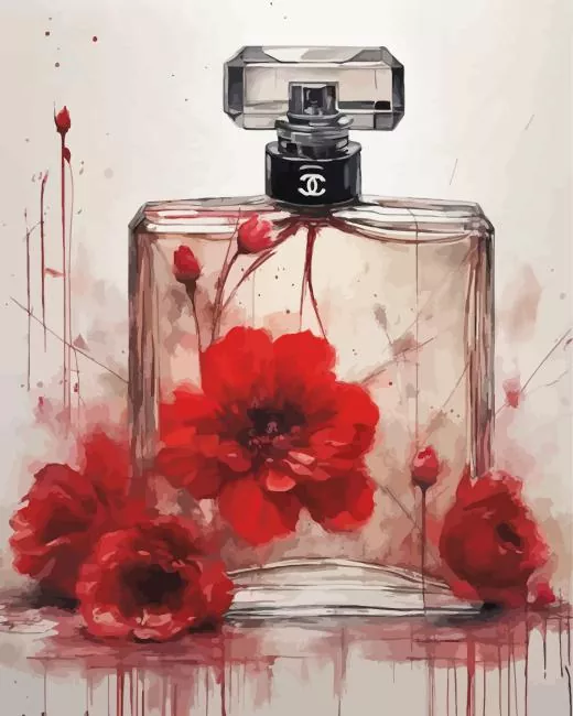 chanel bottle red flowers art Diamond Paintings Chanel Bottle Red Flowers Art Diamond Painting