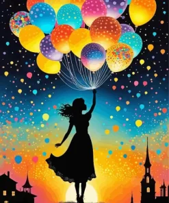 Cool Girl Holding Balloons Art Diamond Painting