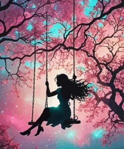 Cool Silhouette Of A Girl On A Swing Diamond Painting