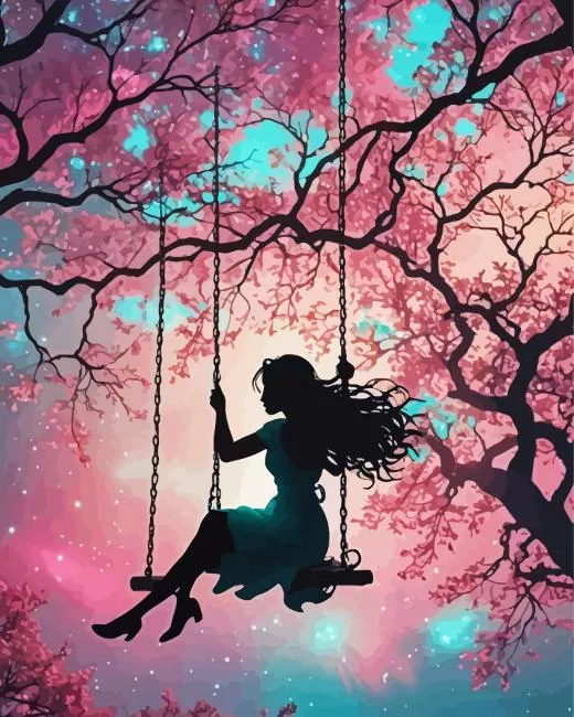 cool silhouette of a girl on a swing Diamond Paintings Cool Silhouette Of A Girl On A Swing Diamond Painting