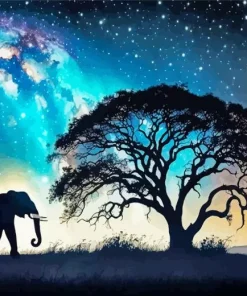 Galaxy Silhouette Of Elephant Diamond Painting