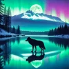 Northern Lights Silhouette Of A Wolf Diamond Painting