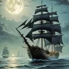 Ship In The Moonlight Art Diamond Painting