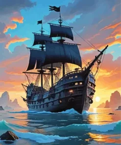 Ship Silhouette Art Diamond Painting