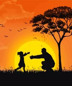 Silhouette Dad And Daughter Diamond Painting