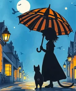Silhouette Girl With Umbrella Art Diamond Painting
