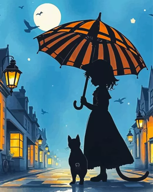 silhouette girl with umbrella art Diamond Paintings Silhouette Girl With Umbrella Art Diamond Painting