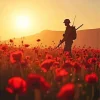 Silhouette Of Soldier In Poppy Field Art Diamond Painting