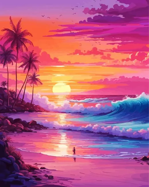 sunset beach Diamond Paintings Sunset Beach Diamond Painting